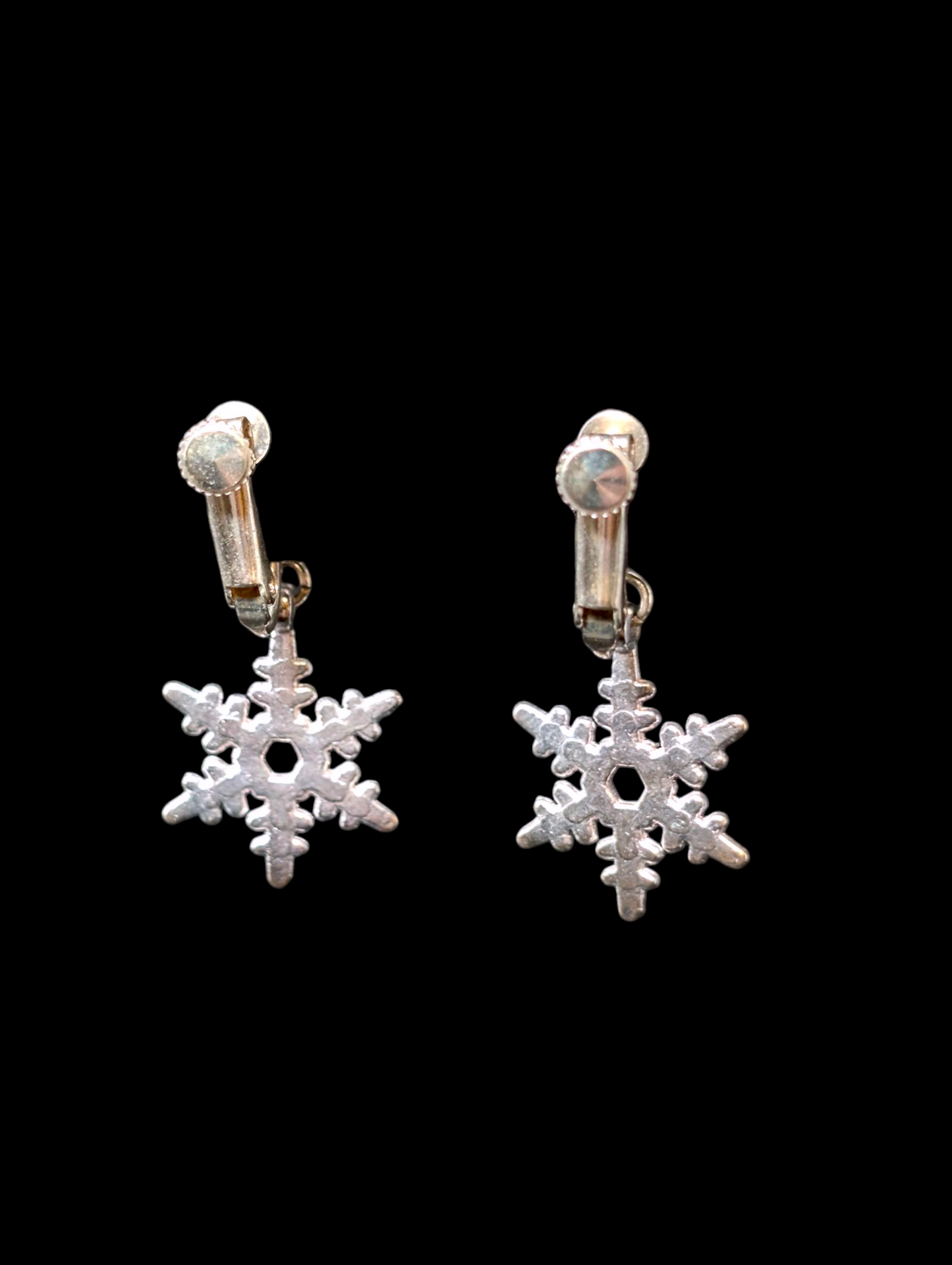 Vintage Snowflake Dangle Silver Toned Screwback Earrings