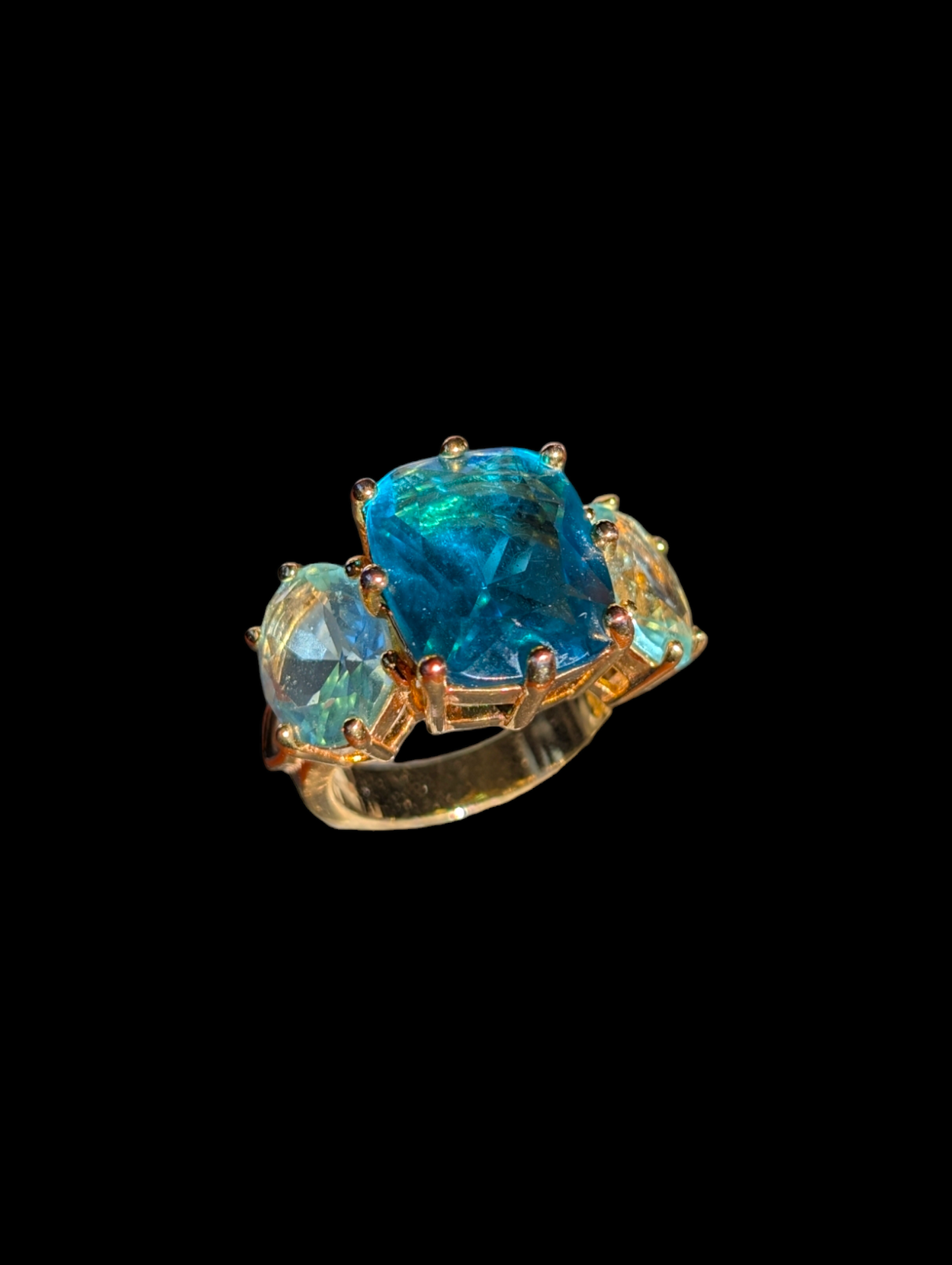 Vintage Large Simulated Sky and Swiss Blue Topaz Costume Gold Toned Statement Ring