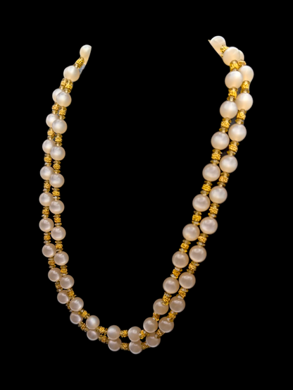 1950s Vintage Multi Strand Lucite Cream Moonglow and Gold Bead Necklace