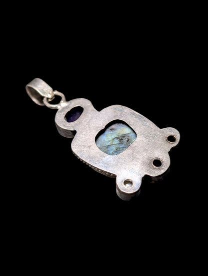Vintage Large Genuine Labradorite, Amethyst, Moonstone, Pearl and Sodalite Sterling Silver Pendant