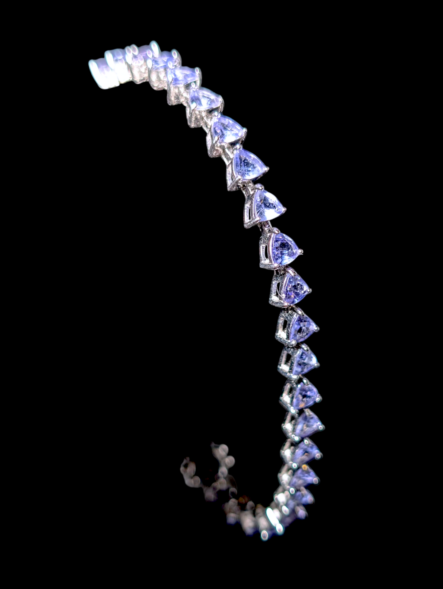 Vintage Inspired Trillion Cut Genuine Tanzanite Sterling Silver Tennis Bracelet