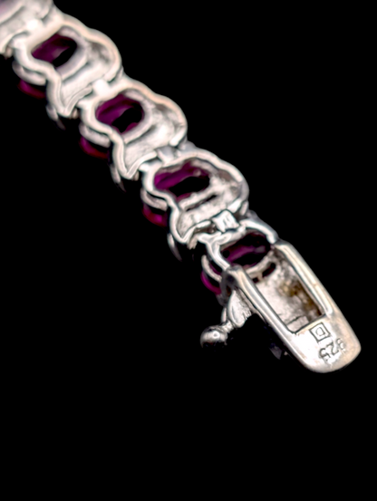 Vintage Inspired Genuine Pink Ruby 925 Sterling Silver Tennis Bracelet