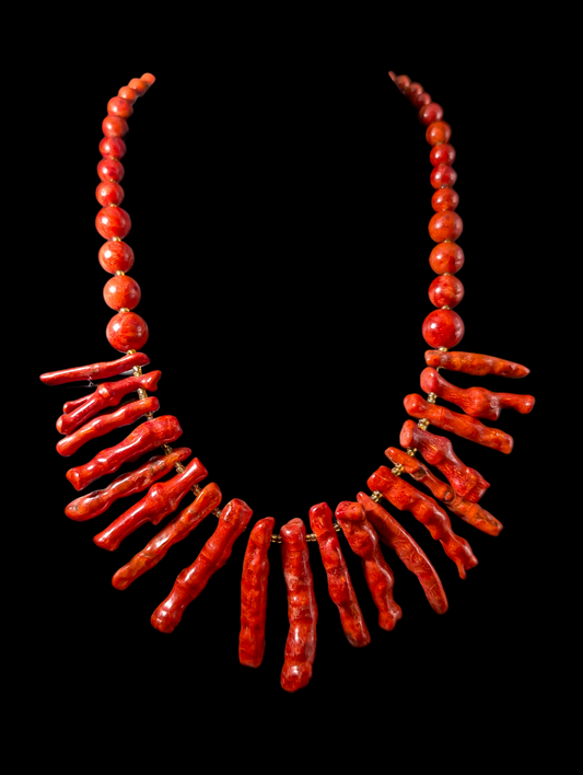 Vintage Lee Sands Genuine Branch Red Coral Graduating Statement Necklace