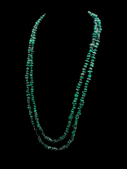 Vintage Genuine Malachite and Black Onyx Gemstone Extra Long Sterling Silver Necklace