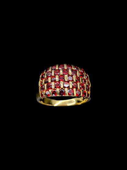 Vintage Large Genuine Red Garnet 14k Yellow Gold Vermeil Statement 925 Ring