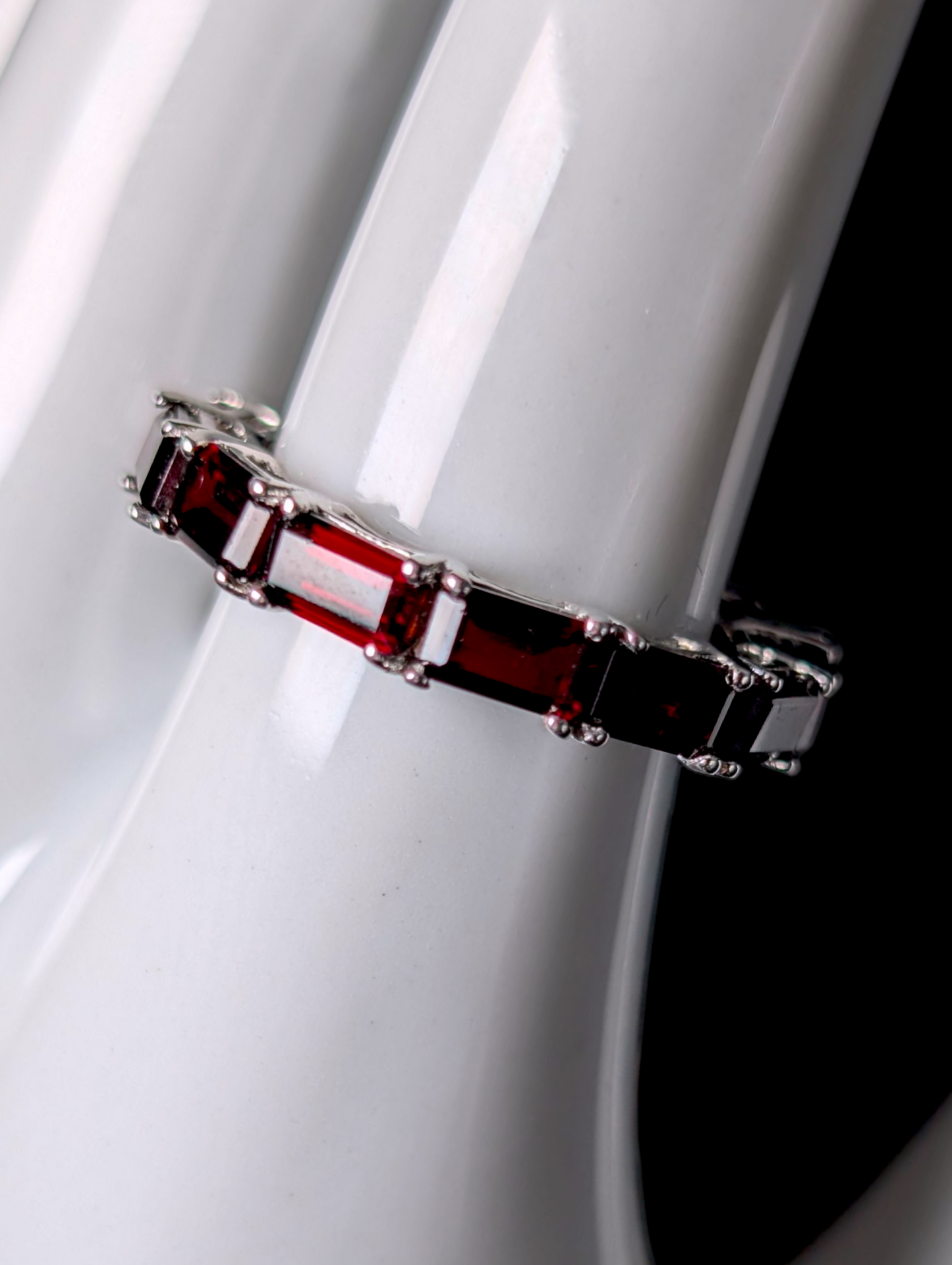 Vintage Baguette Cut Genuine Garnet Eternity Band Sterling Silver Ring
