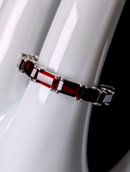 Vintage Baguette Cut Genuine Garnet Eternity Band Sterling Silver Ring