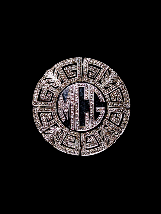 Antique Art Deco Genuine Marcasite Monogram MCG Sterling Silver Dazzling Pendant Brooch