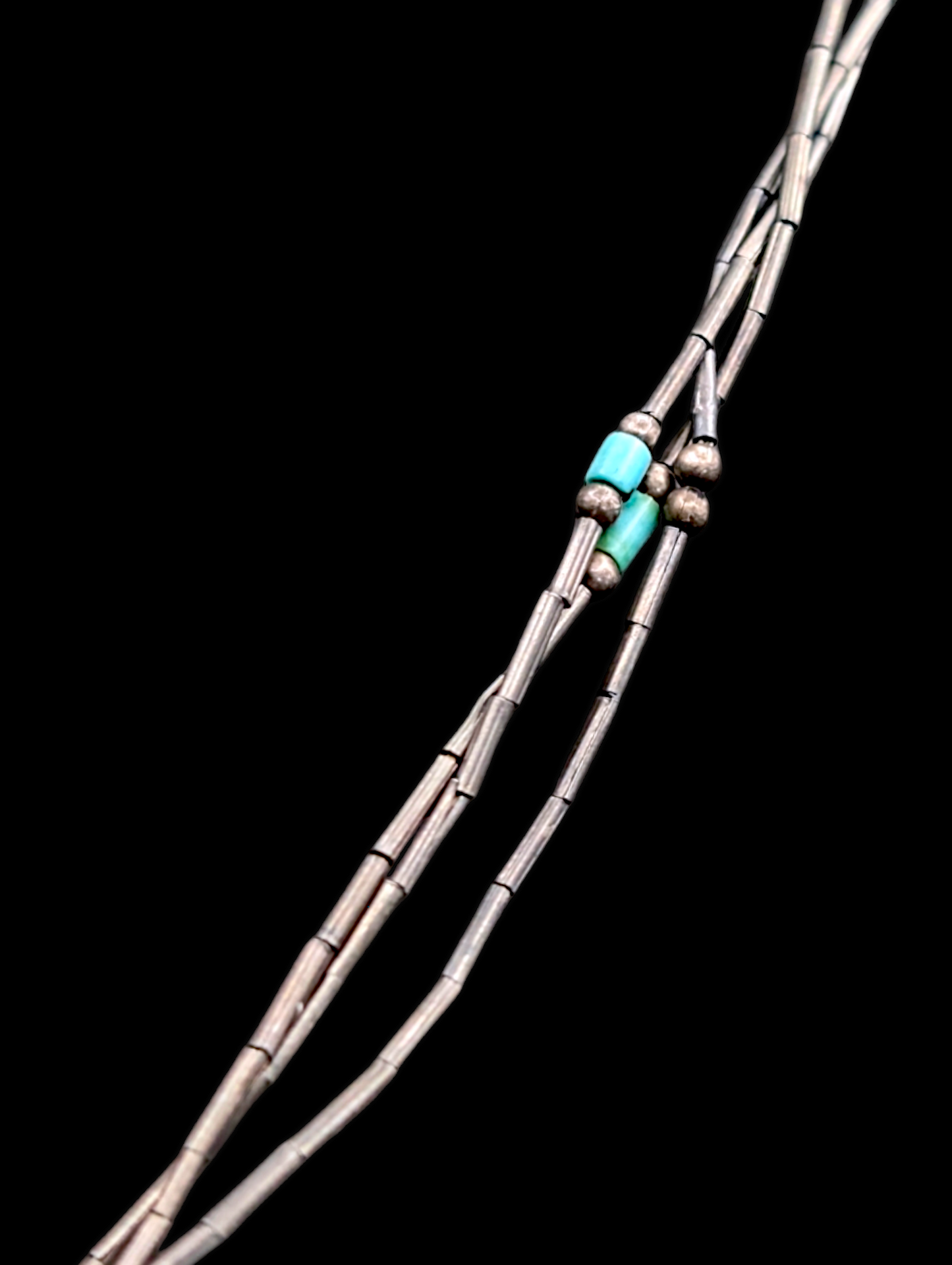 Vintage Navajo Inspired Sterling Silver and Genuine Turquoise Bead Necklace