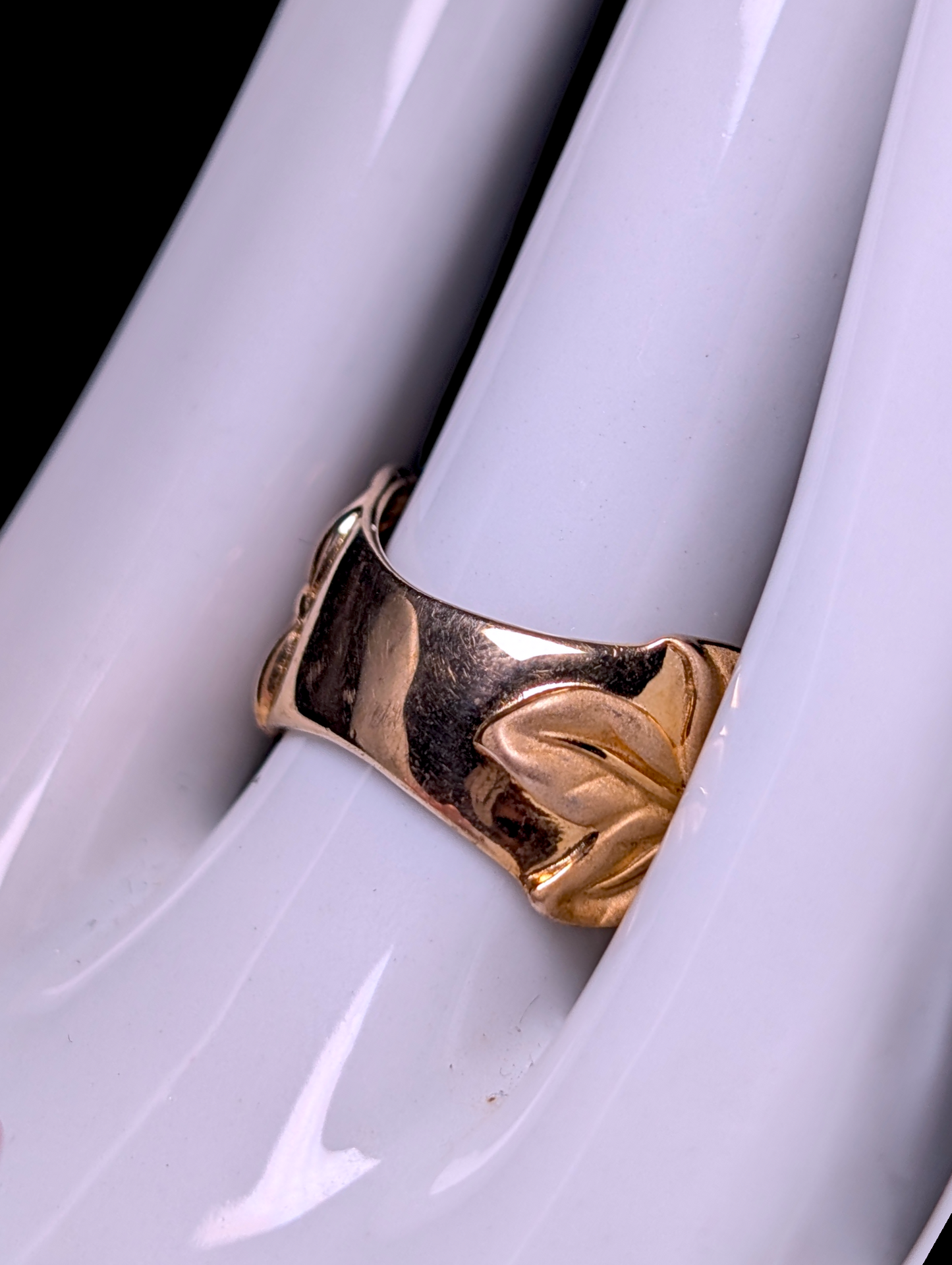 Vintage Golden Leaves with Genuine Multi-Gemstones 10kt Gold Vermeil Matte Finish Wide Band Ring