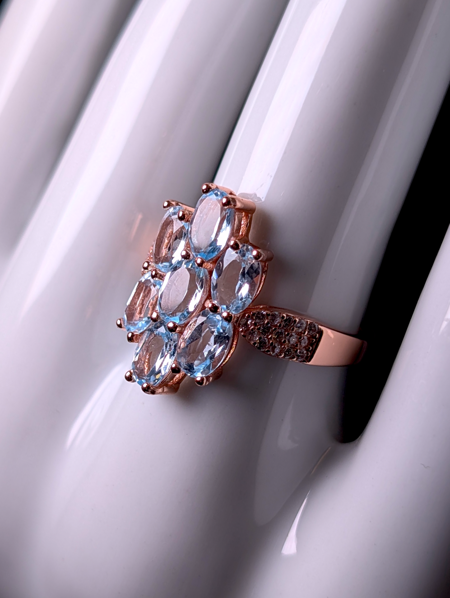Vintage Cluster Genuine Sky Blue Topaz Rose Gold over Sterling Ring