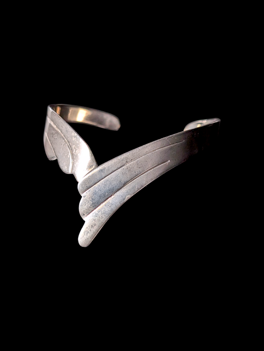 Vintage Art Deco Inspired Crashing Waves Sterling Silver Plated Cuff Bracelet