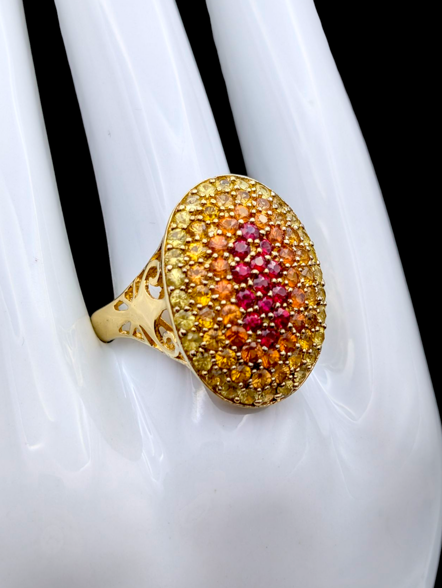 Vintage Inspired 18k Gold Vermeil Ombre Genuine Fancy Sapphire and Ruby Cluster Sterling Silver Ring
