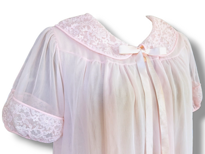 1950s Blush Pink Babydoll Nightgown Lingerie Pajamas with Bow