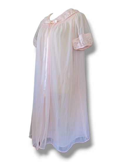 1950s Blush Pink Babydoll Nightgown Lingerie Pajamas with Bow