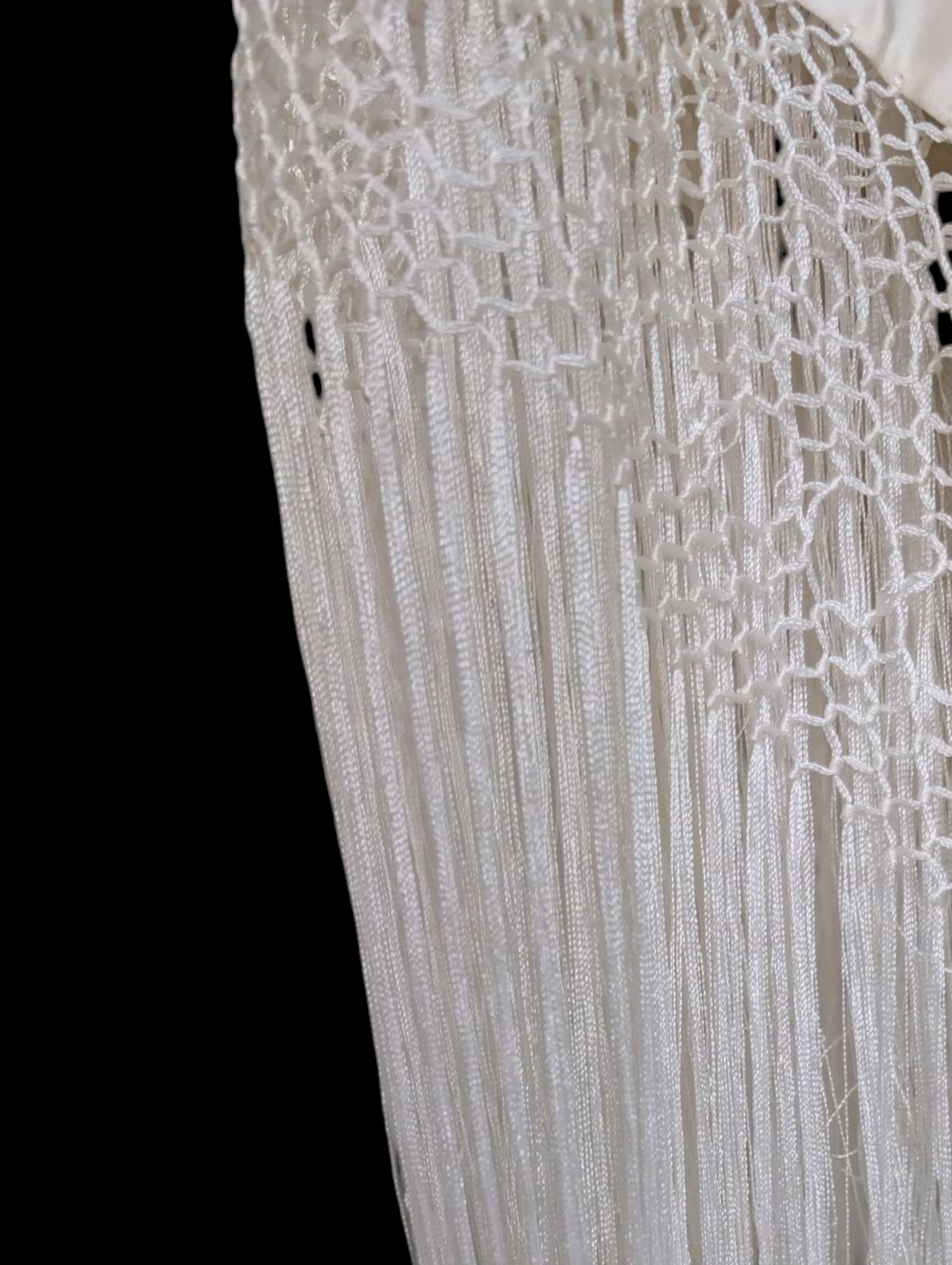 Antique Rare Manton De Manila Embroidered Florals Silk Flamenco Piano Shawl in White with Hand Knotted Macrame Fringe