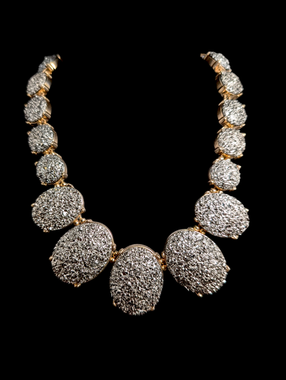 Vintage Inspired Aldo Dazzling Chunky Faux Druzy Silver and Gold Toned Statement Necklace
