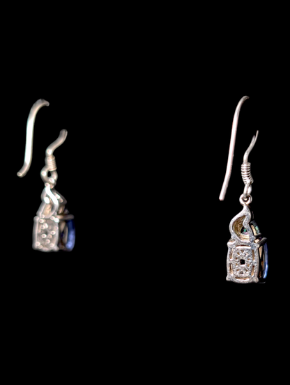 Vintage 5+ Carat Cushion Cut Genuine Tanzanite and Mystic Topaz with White Topaz Accents Sterling Silver Earrings