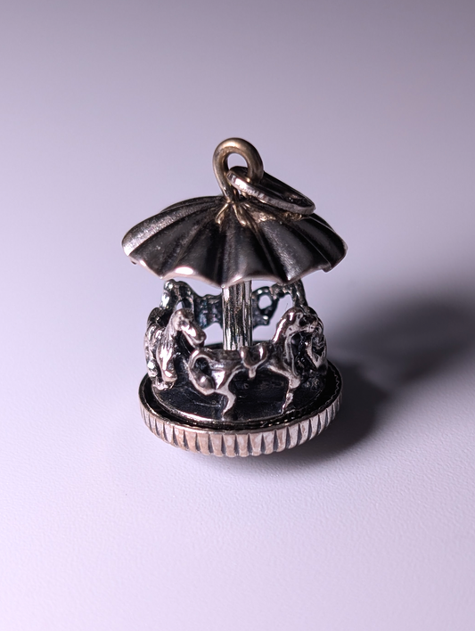 Vintage Detailed Moving Carousel Sterling Silver Charm