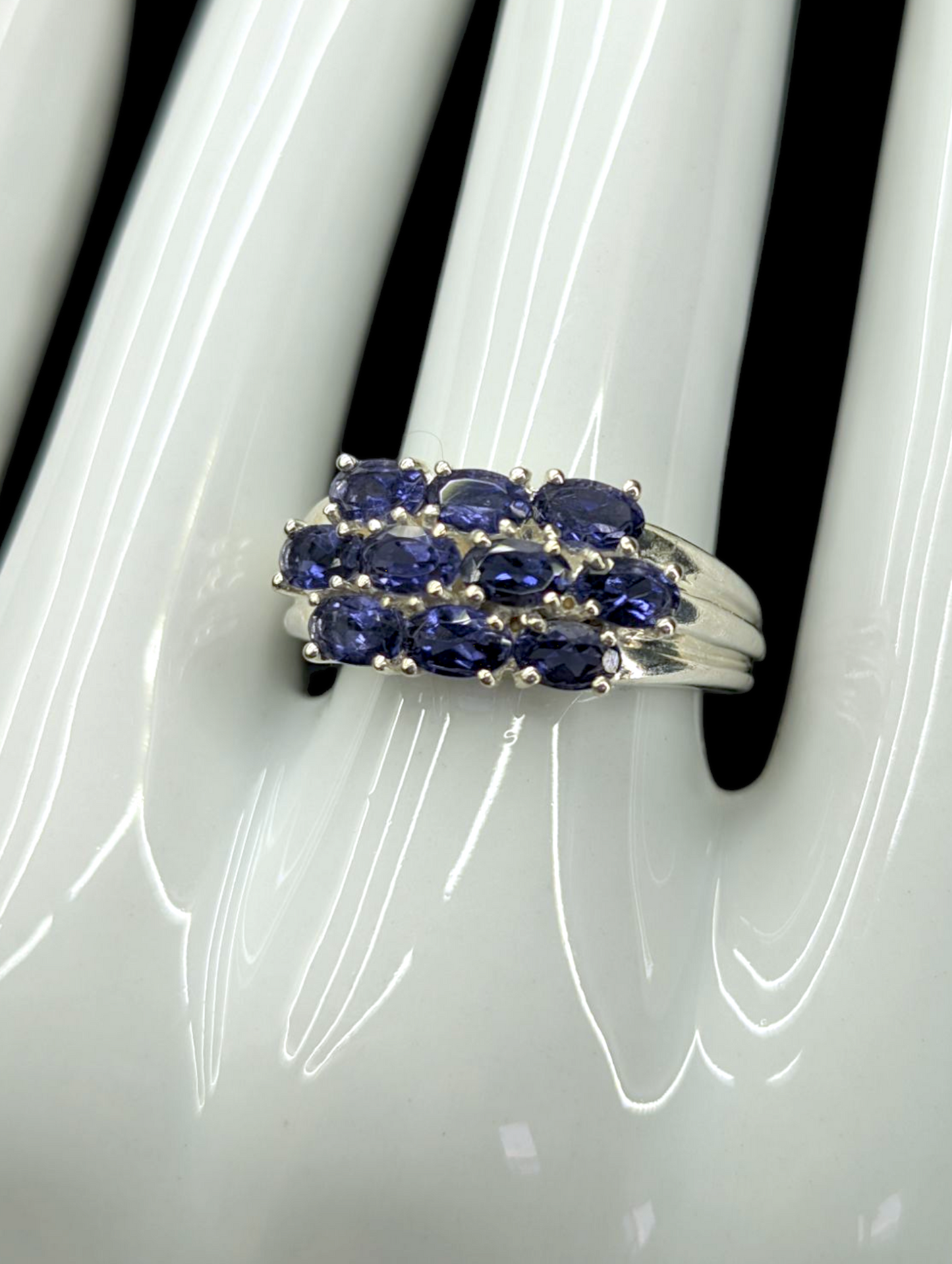 Vintage 2+ Carat Cluster Genuine Tanzanite Sterling Silver Ring
