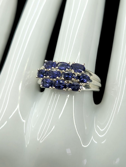Vintage 2+ Carat Cluster Genuine Tanzanite Sterling Silver Ring