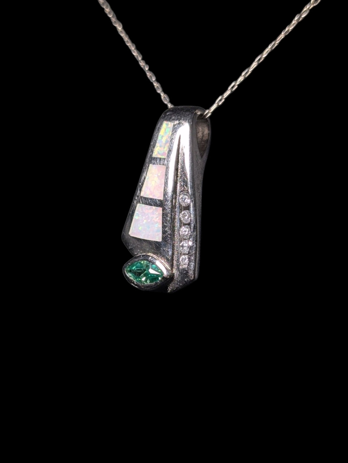 Vintage Inlay Genuine Opal and Zultanite Sterling Silver Pendant