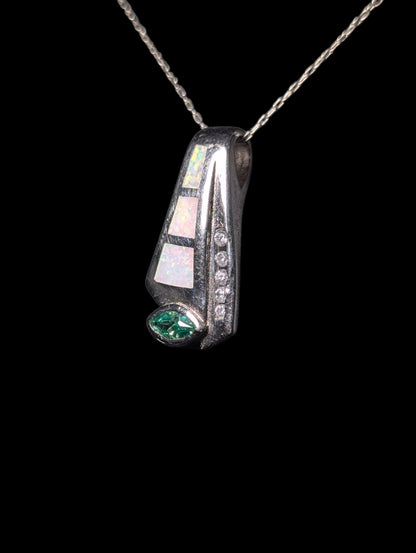 Vintage Inlay Genuine Opal and Zultanite Sterling Silver Pendant