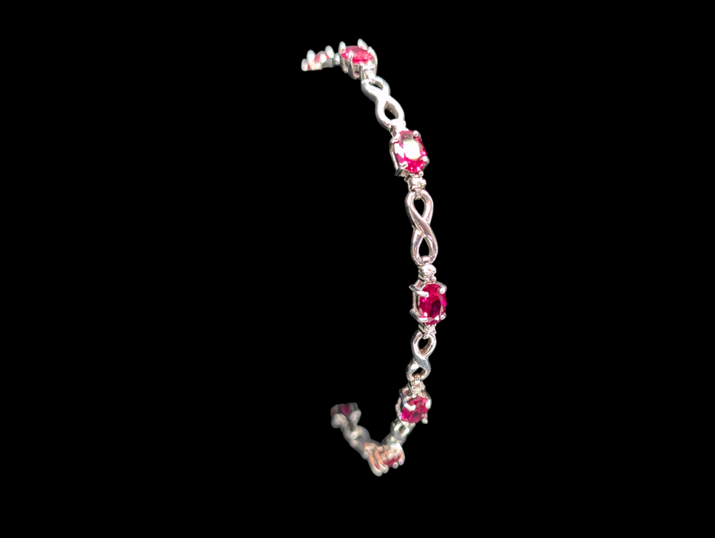 Vintage Genuine Ruby Gemstone Sterling Silver Infinity Tennis Bracelet