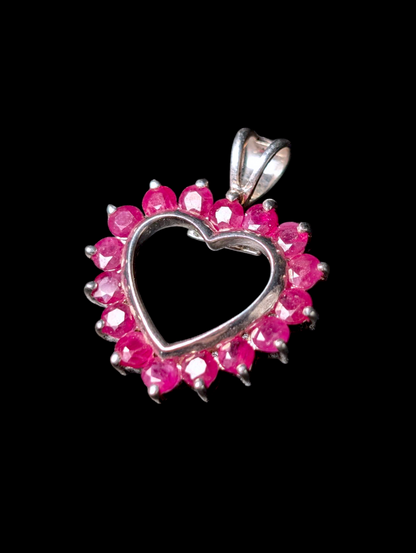 Vintage Heart Shaped Earth Mined Genuine Ruby Sterling Silver Pendant