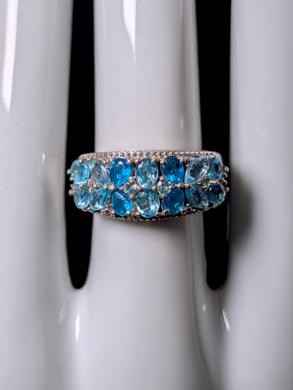 Vintage Cluster Genuine Blue Apatite Sterling Silver Statement Ring