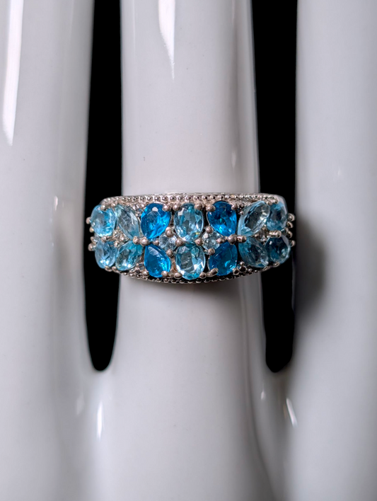 Vintage Cluster Genuine Blue Apatite Sterling Silver Statement Ring