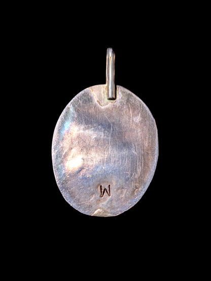 Vintage Charles Willie Navajo Large Oval Cut Genuine Tiger's Eye Solitaire Sterling Silver Twisted Rope Edge Pendant