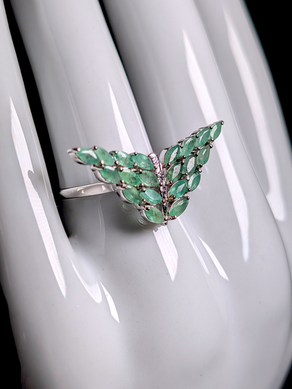 Vintage Inspired Butterfly Genuine Emerald Sterling Silver Ring