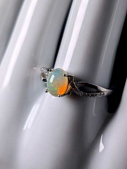 Vintage Genuine Opal Solitaire Crossover Sterling Ring