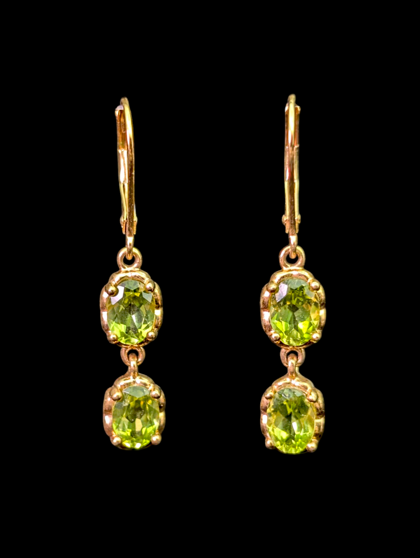 Vintage Oval Cut Genuine Peridot 18k Gold Vermeil Dangle Leverback Earrings