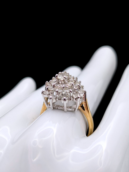 Vintage Teardrop Cluster Simulated Diamond Gold over Silver Statement Ring