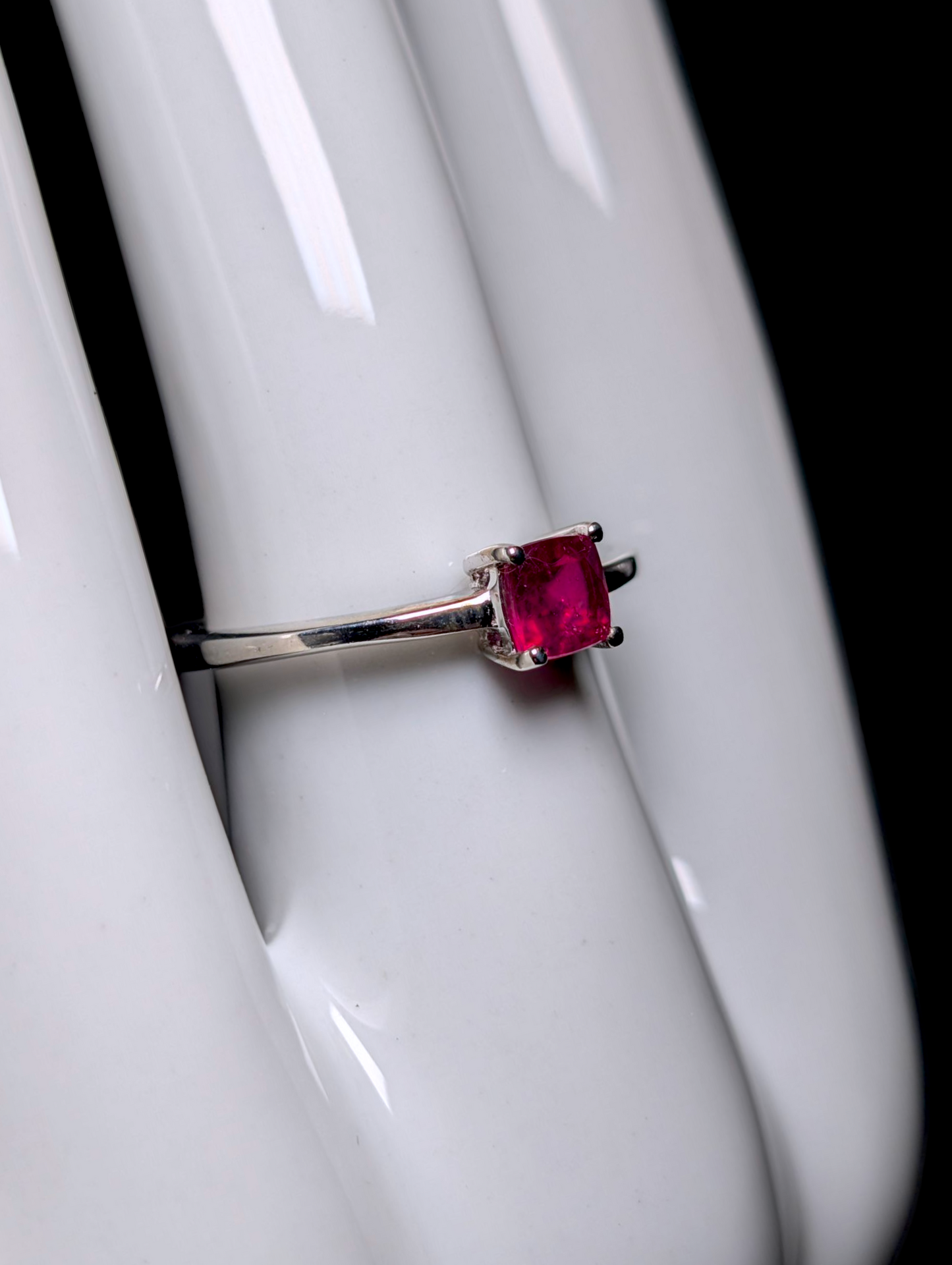 Vintage Princess Cut Genuine Ruby Solitaire Sterling Silver Dainty Stackable Ring