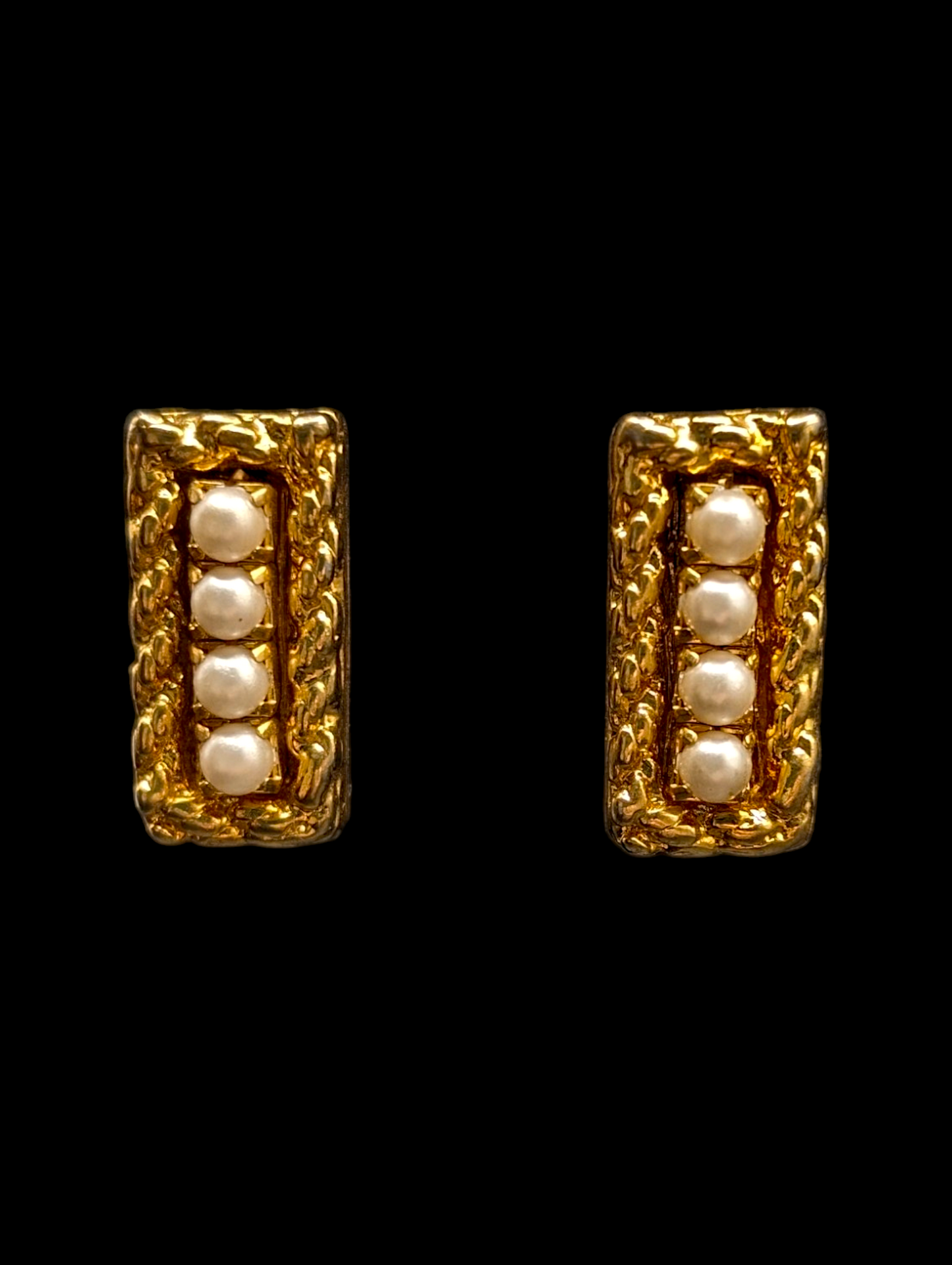 1950s-1960s Golden Nugget Rectangular Earrings with Pearl Lined Center