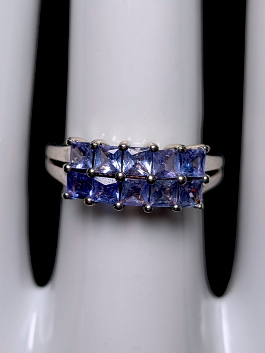 Vintage Earth Mined Genuine Tanzanite Double Row Split Shank Sterling Silver Ring