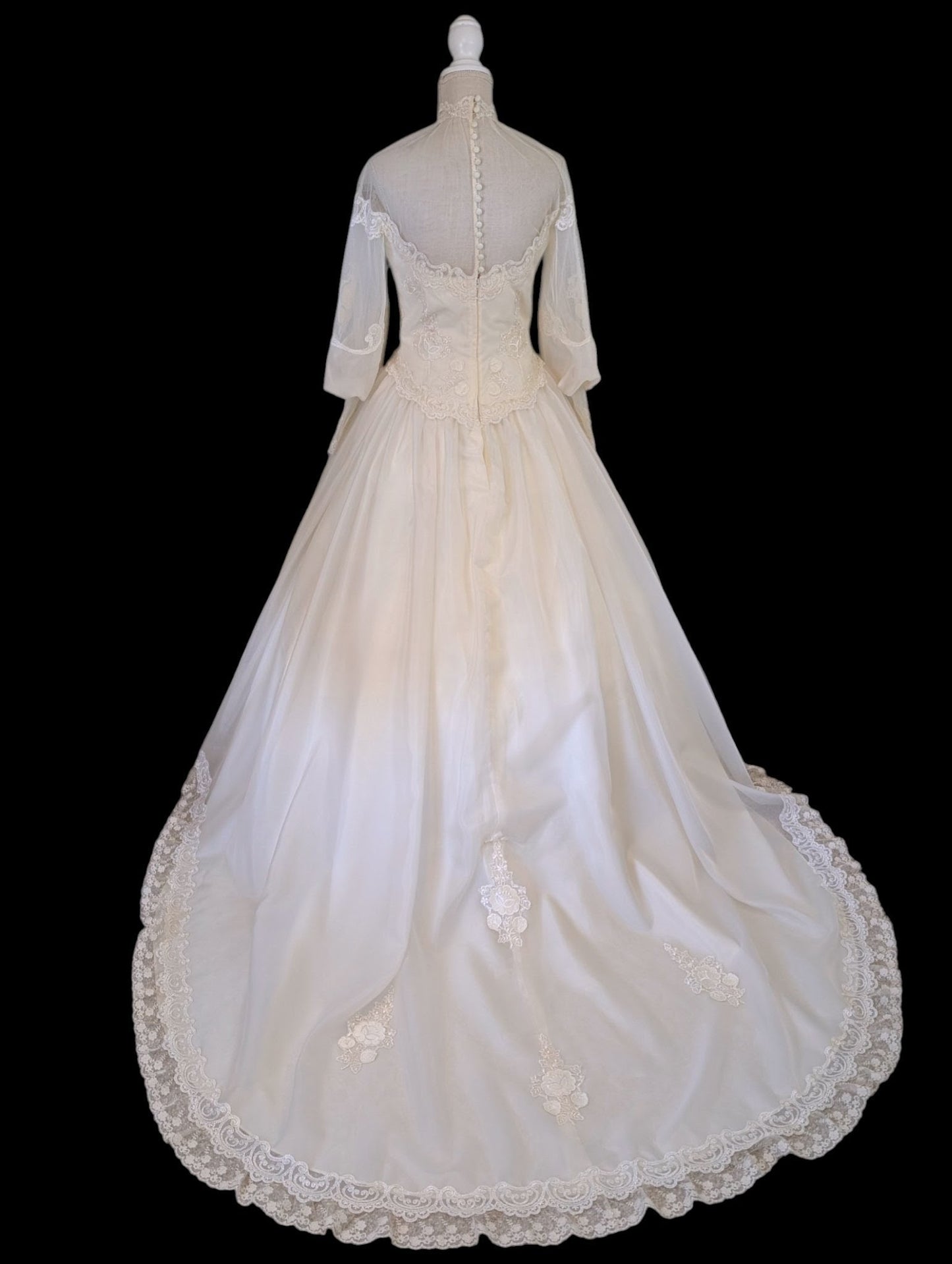 Vintage 1980s Victorian Revival Pearl and Sequin Beaded with Mutton Sleeves Wedding Dress