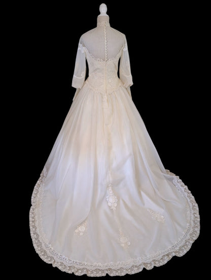 Vintage 1980s Victorian Revival Pearl and Sequin Beaded with Mutton Sleeves Wedding Dress
