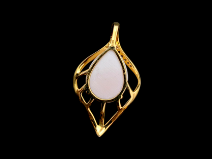 Vintage Genuine Pink Conch and Simulated Diamonds 14k Yellow Gold Vermeil Pendant