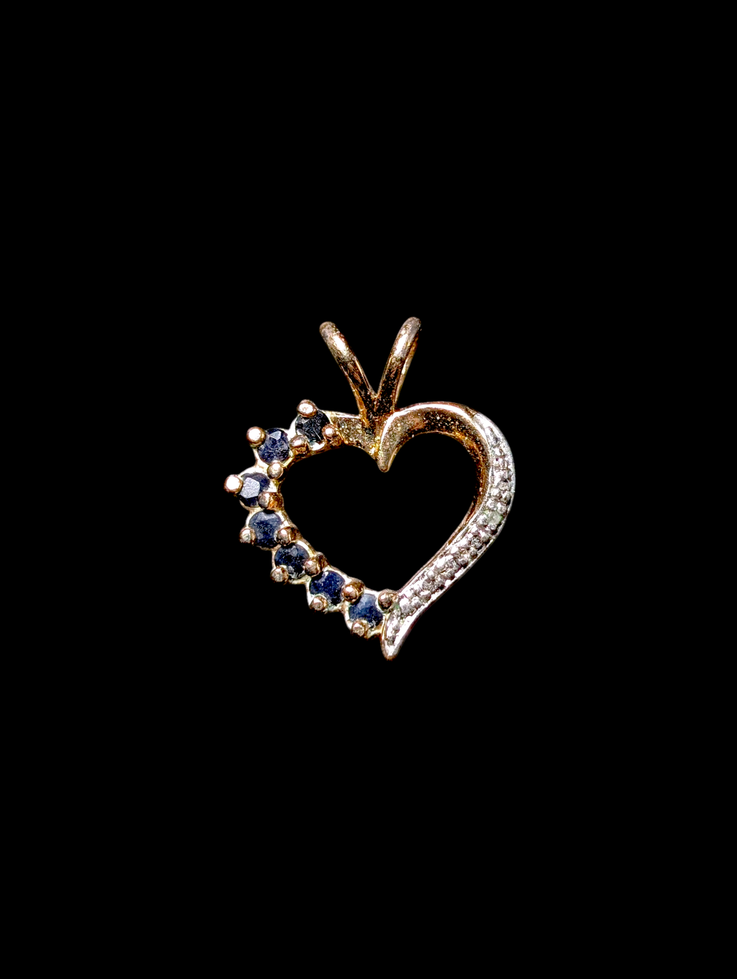 Vintage Genuine Sapphire and Diamond Accented 14k Yellow Gold over Sterling Silver Heart Pendant
