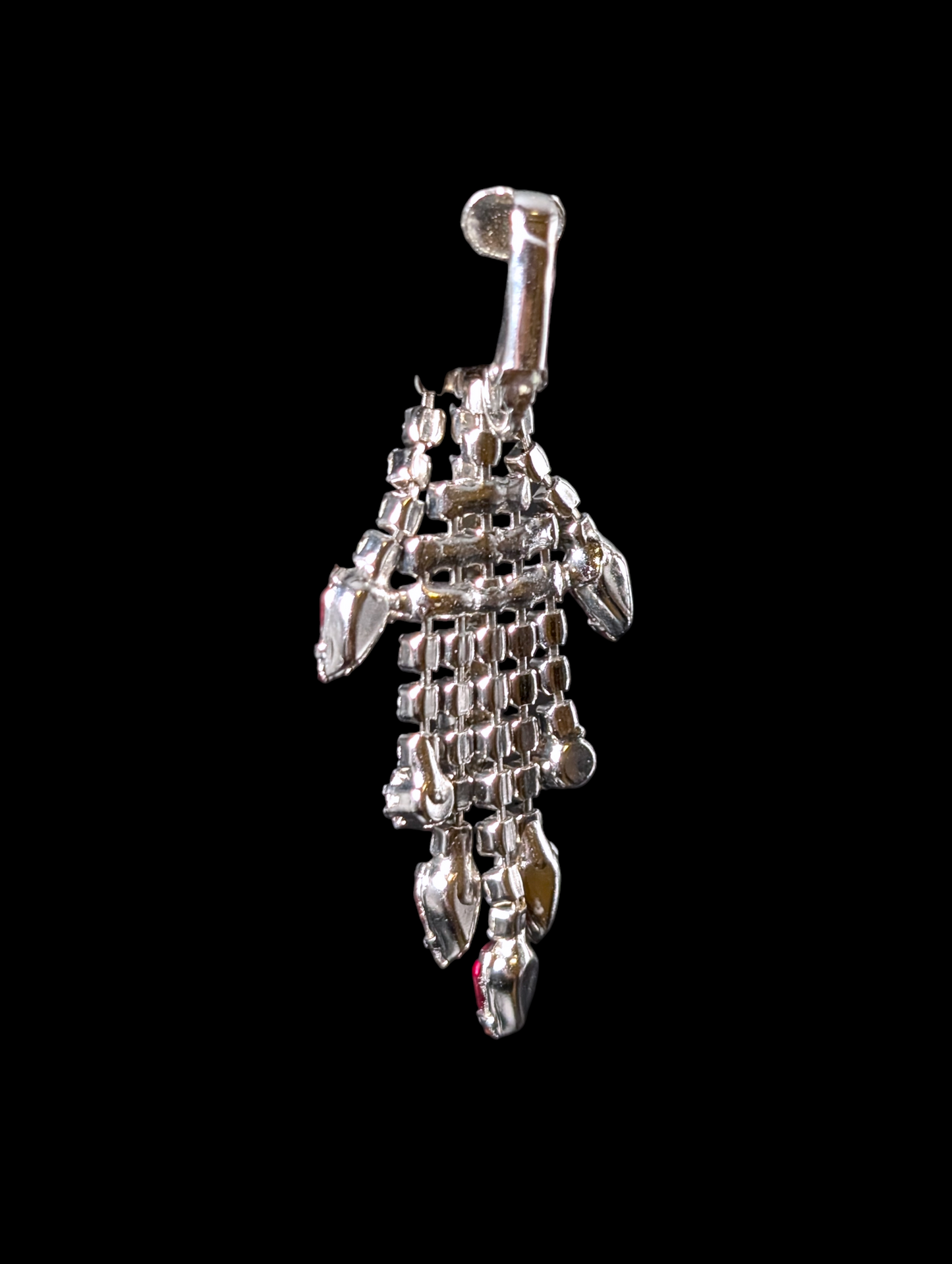 1950s - 1960s Elegant Clear and Red Rhinestone Chandelier Necklace and Earrings Parure Statement Set