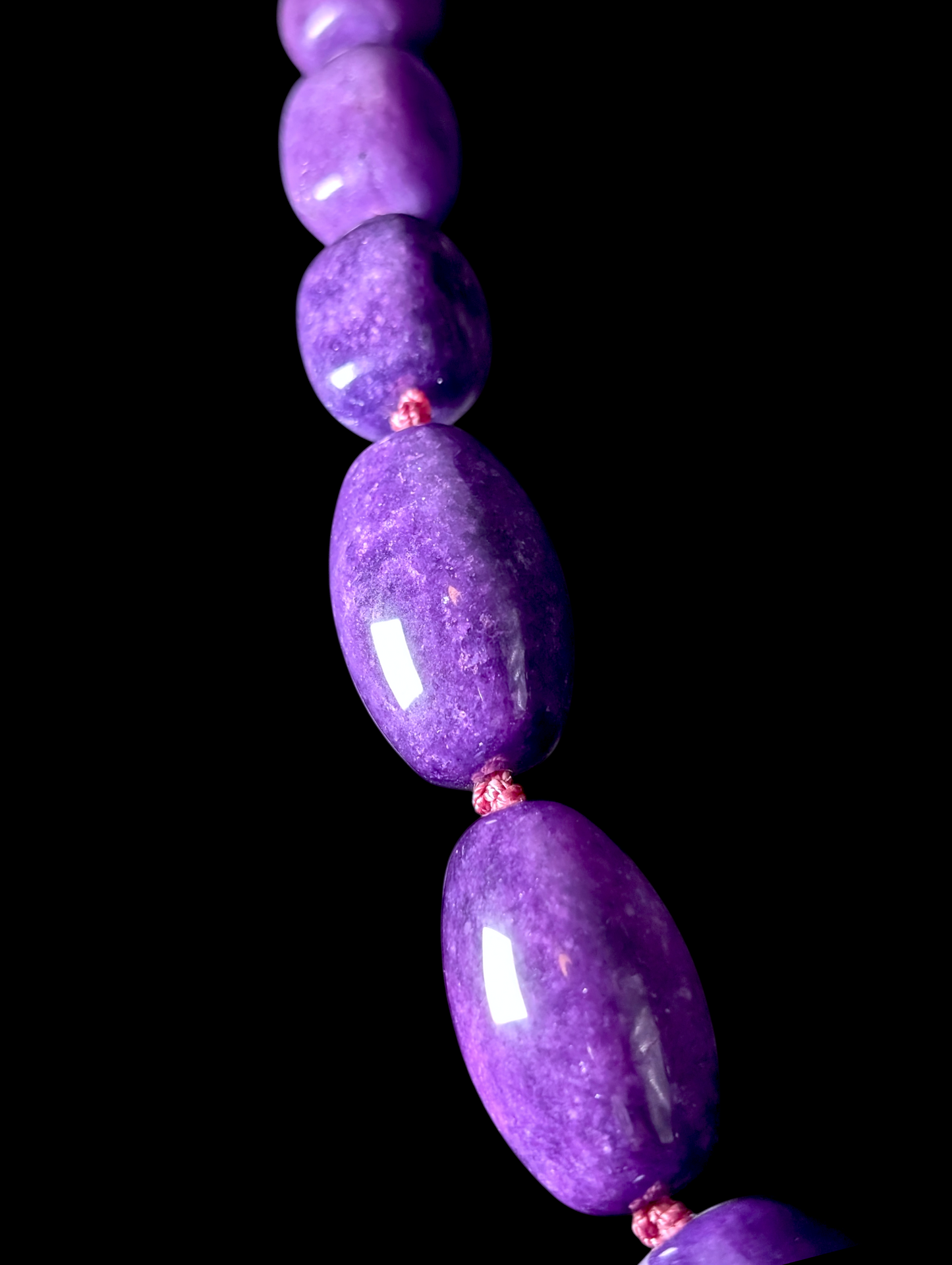 Vintage Aluma Graduating Chunky Polished Hand Knotted Genuine Purple Sugilite Sterling Silver Statement Necklace