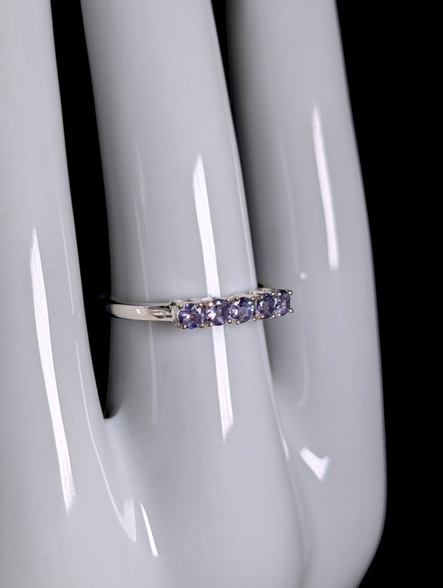 Vintage Round Cut Genuine Tanzanite Row Stackable Sterling Silver Ring