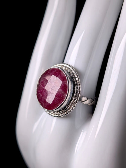 Vintage Rose Cut Large Genuine Ruby Solitaire Sterling Ring