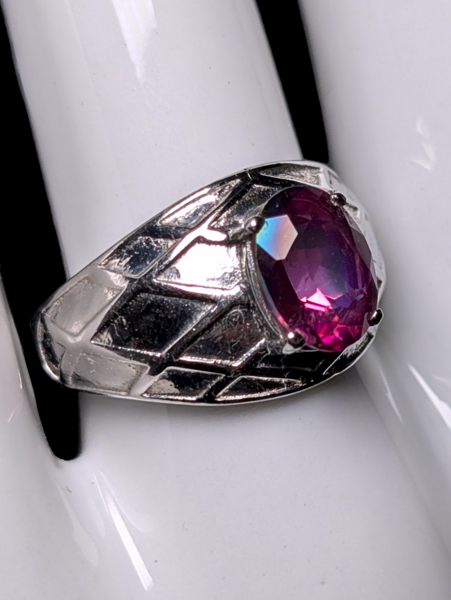 Vintage Oval Cut Verified Pink Mystic Topaz Solitaire Silver Stainless Steel Ring