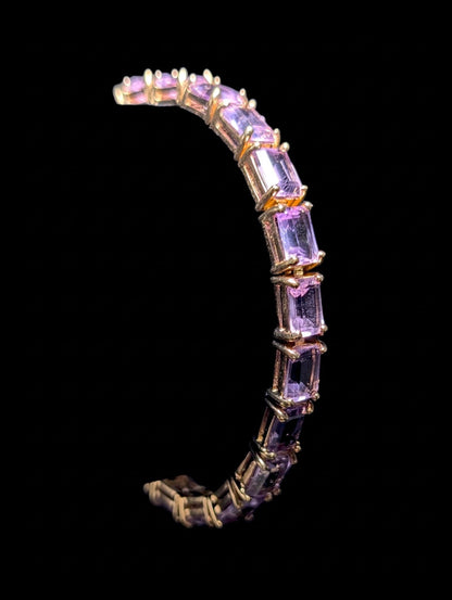 Vintage 22+ Carat Emerald Cut Simulated Purple Amethyst Gold over Sterling Tennis Bracelet