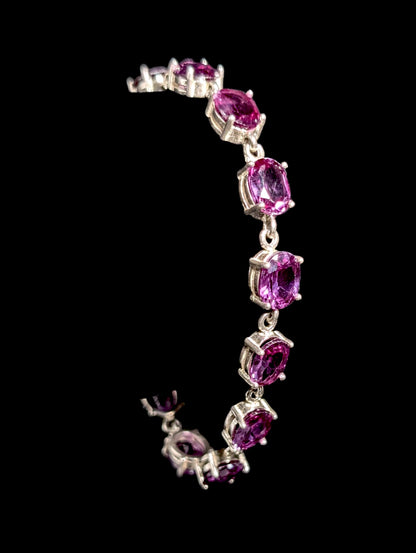 Vintage Designer Oval Cut Genuine Purple Sapphire Sterling Tennis Bracelet